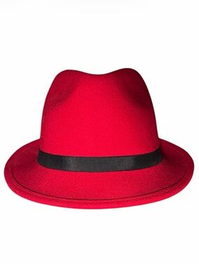 Unisex 100% Wool Red Fedora with Black Band
